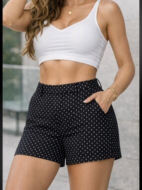 Hilary Radley Black Polka Dot High-Waist Shorts